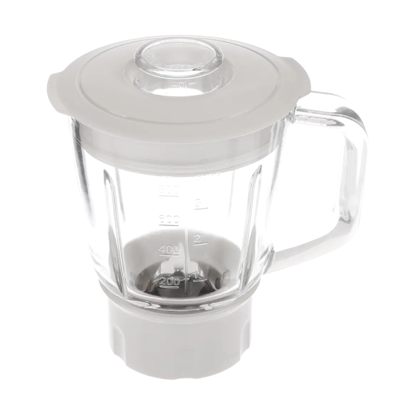 "כד בלנדר זכוכית מקורי בוש 12033950 למעבדי מזון MUM5 MUM4 - זכוכית בורוסיליקט 1.25 ליטר עם להבי נירוסטה וכוס מדידה נשלפת"